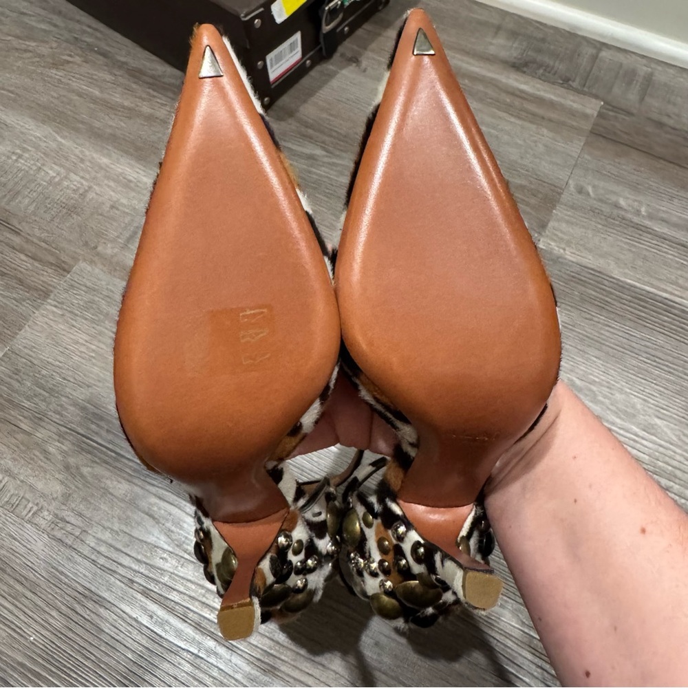 Alaia Leopard Print Pony Hair Studded Point Toe Heels - Picture 11 of 16